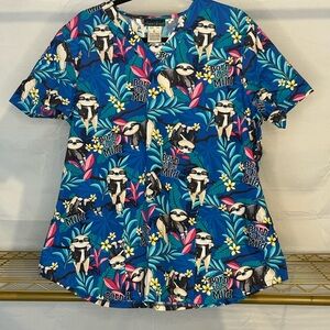 Cherokee Blue Buttoned Short Sleeve Scrub Top